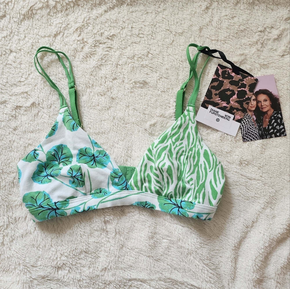 DVF Diane Von Furstenberg X Target Geranium Leaf & Sea Twig Bralette sz XS NWT